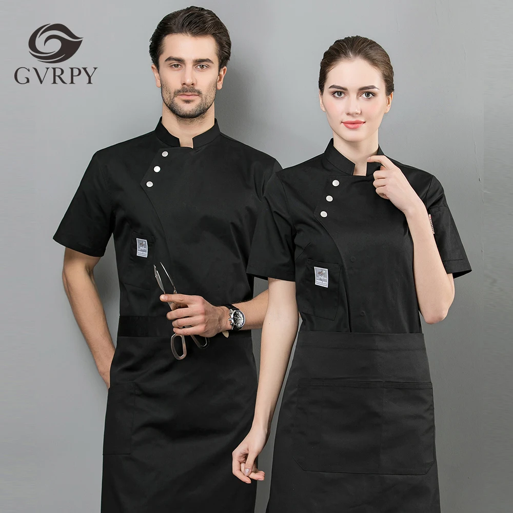 2019 Summer Chef Jacket Uniform Short Sleeve Waitress Work Kitchen Bake Dining Hotel Restaurant Shirt|Пиджак поварской| |
