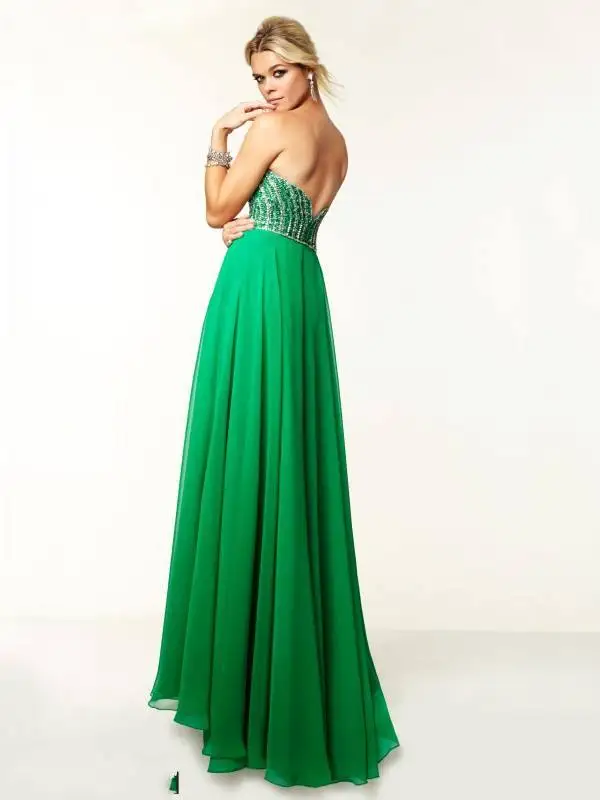 Green Long Evening Dress 2015 New Arrival Formal Dresses A-line Sweetheart Sexy Open Back Beading Crystal Sequin Prom | Свадьбы и