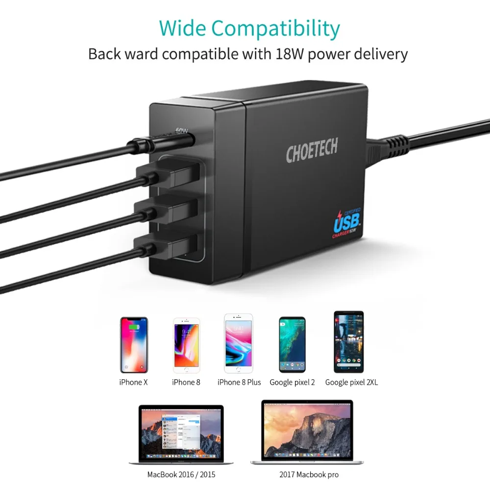 CHOETECH зарядное устройство USB multi usb C 72W фары для 4 Порты и разъёмы Тип PD Зарядное