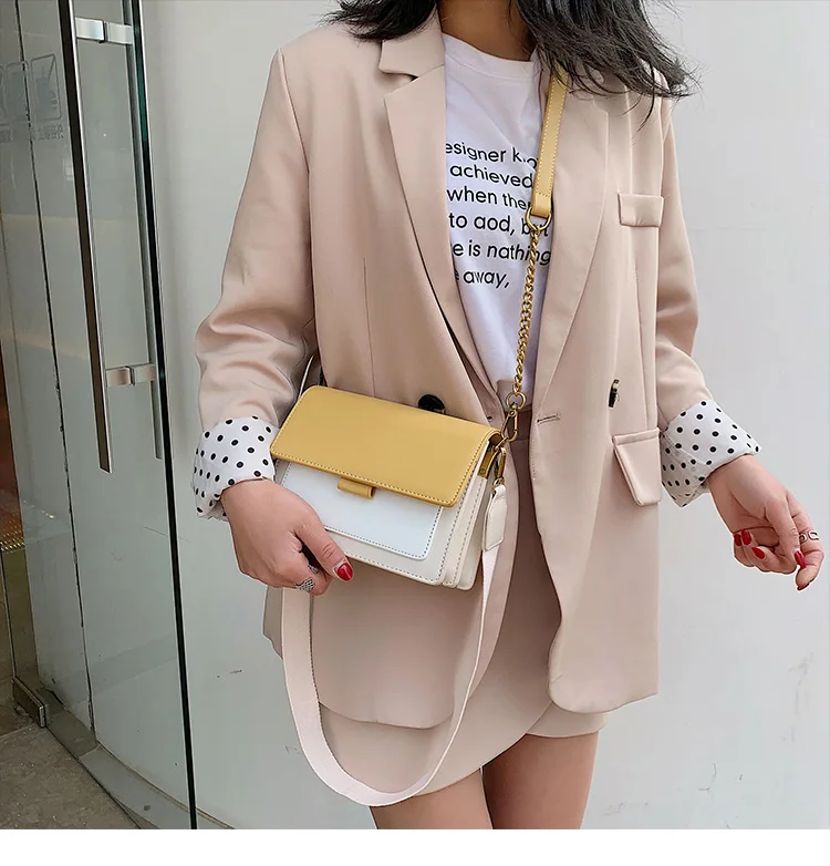 Women's High Quality Leather Messenger Bag Metal Chain Small Square Bag Travel Convenient Handbag Messenger Bag Shoulder Bag