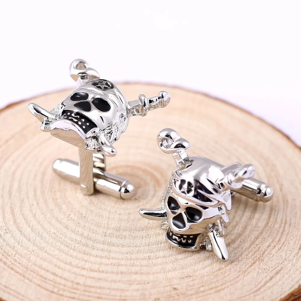 

H&F Classic Punk Style Pirates Of The Caribbean Skeleton Skull Cufflinks For Men Shirt Cuff Buttons Metal cheap Cuff Links