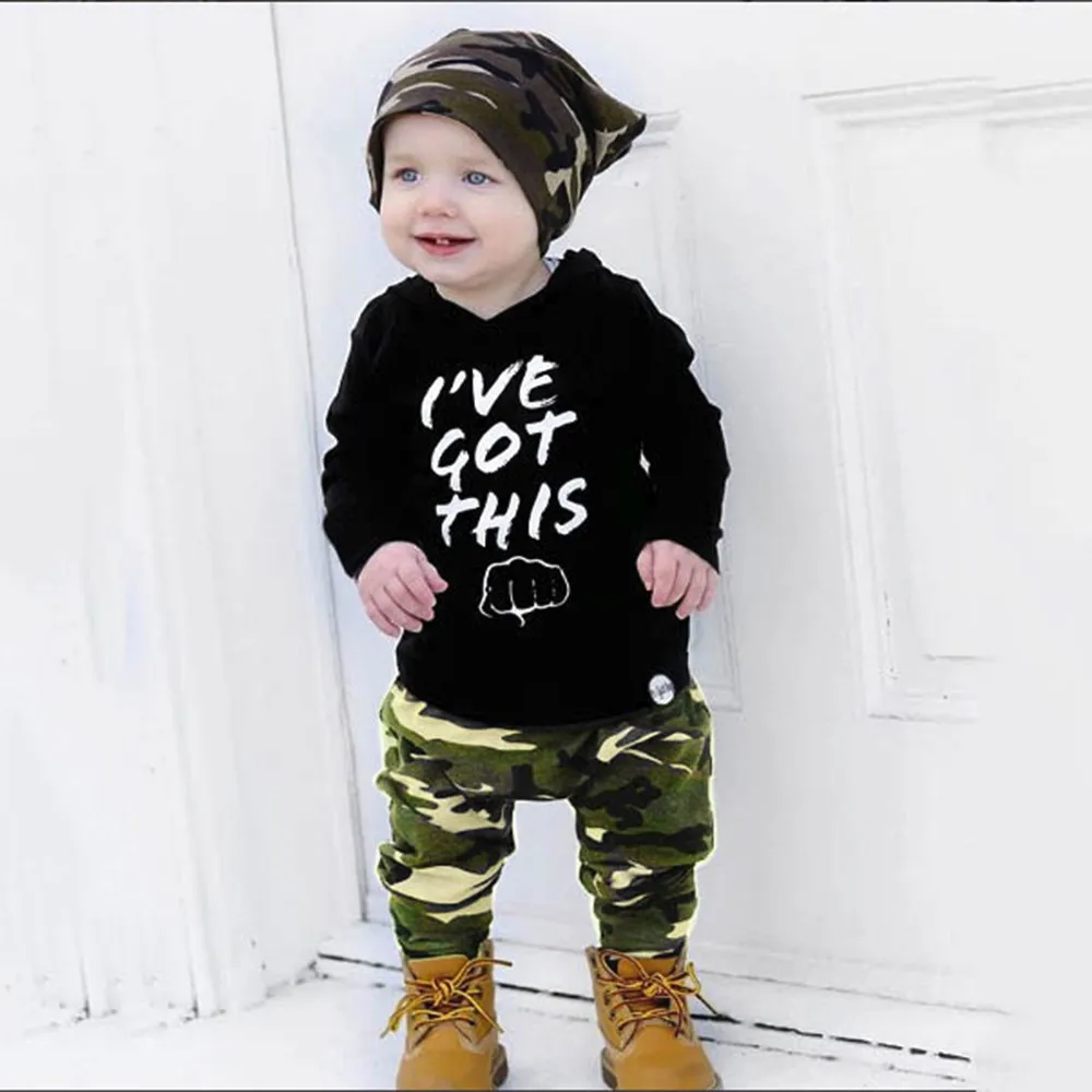 Roupa infantil/одежда с капюшоном для маленьких мальчиков и девочек, комплект из 2 предметов Камуфляжный комплект, топ+ штаны roupa de bebe