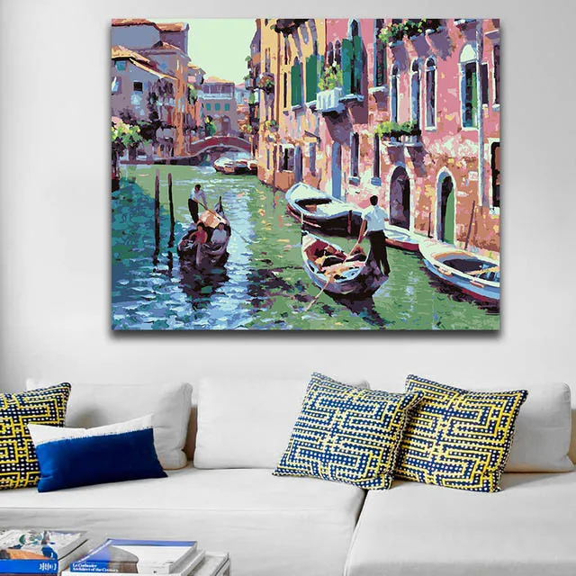 

DIY colorings pictures by numbers with colors Floating city Seaside town picture drawing painting by numbers framed Home