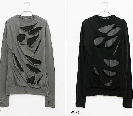 Мужская футболка с длинным рукавом имитацией двух дыр | одежда