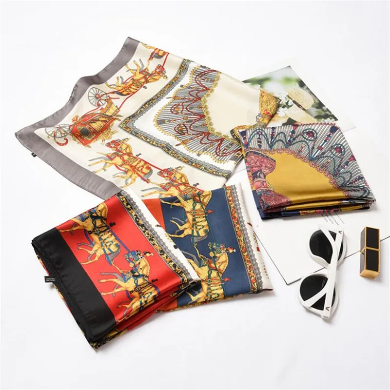 

New Women Scarf Silk Wrap Elegant Striped Heart Print Cute Cat Patchwork Head Neck Hair Tie Band Neckerchief Square Scarves