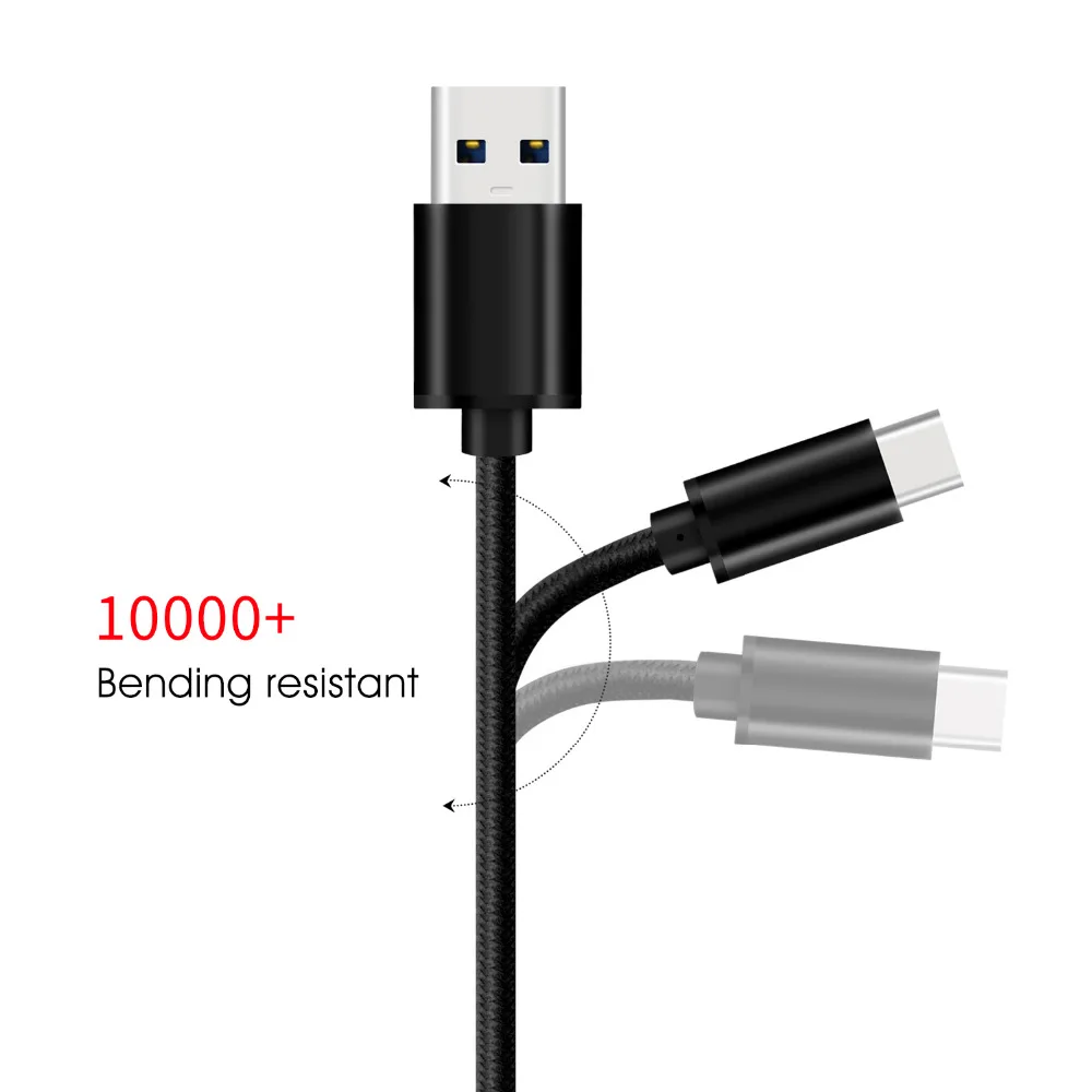 3а кабель для быстрой зарядки type C с нейлоновой оплеткой 0,25 м 1 м 2 м type-C кабель для передачи данных для сотового телефона samsung Galaxy Xiaomi huawei код