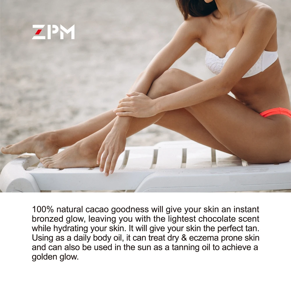 ZPM увлажняющее масло для загара, SPF 6, 3,4 oz бутылка, 1 Граф, широкий спектр защиты UVA/UVB, кокосовое масло, Cacao, Hypoallergeni