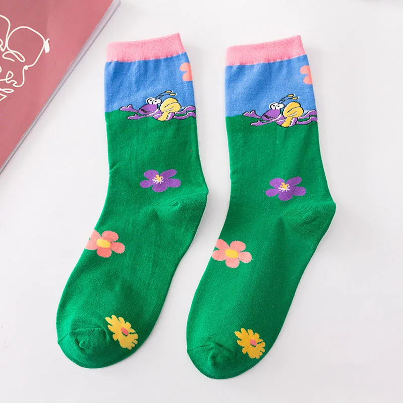 Зеленый Японские Новые короткие носки Kawaii С мультяшными птицами женские модные хлопковые розовые носки с аниме-животными для девочек, подарок с милыми уличными цветами, Meias - Цвет: Зеленый