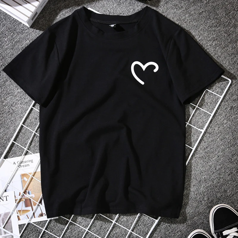 Футболка женская с забавным принтом сердца хлопковая рубашка для влюбленных пар