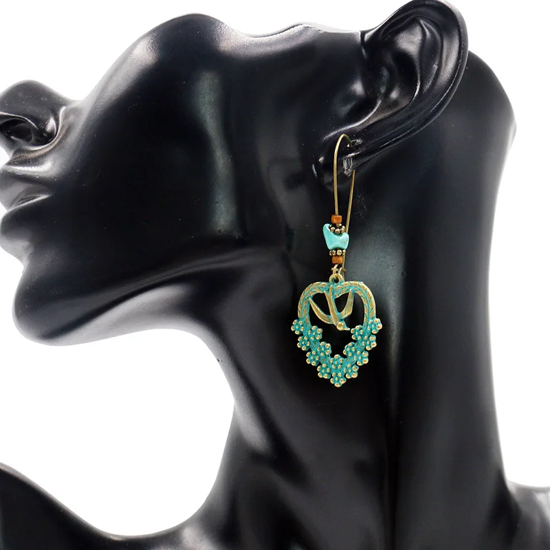 Винтажные зеленые серьги-кольца с подвеской мира в виде птицы для женщин