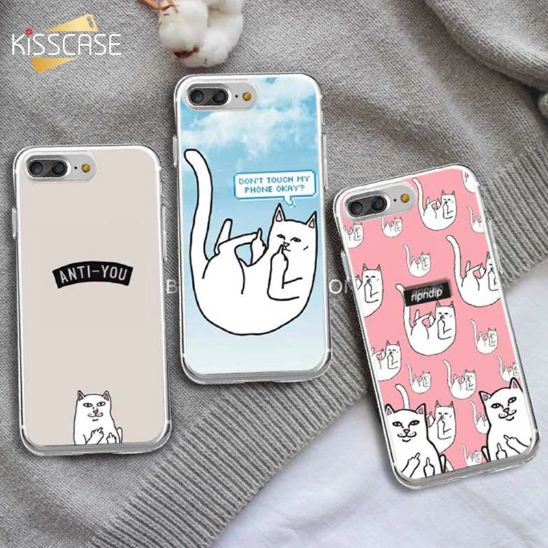 KISSCASE Ripndipp Cat Чехол для iPhone 7 8 Plus чехол мультяшный Кот 6 S X XS MAX XR 5 5S SE силиконовые