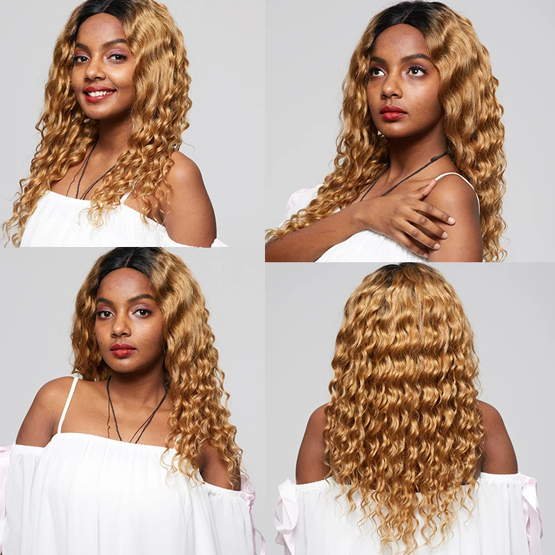 Peruvian Ombre 1B 27 Honey Blonde Remy Human Hair Wigs With 150% Density Loose Deep Lace Front 4*4 Closure For Black Woman | Шиньоны и