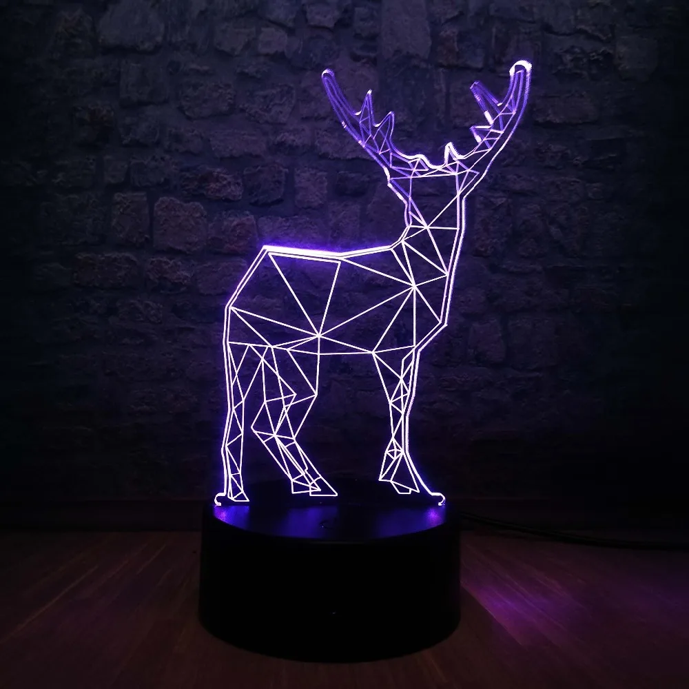 Ретро украшение животных Олень 3D USB СВЕТОДИОДНАЯ Лампа цвета меняющая Рождество