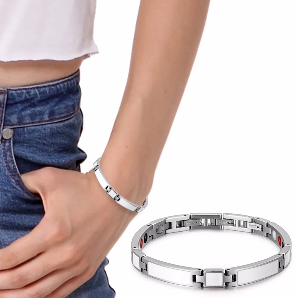 

WelMag Dropship 2019 Women's Elegant Bracelets & Bangles with White Epoxy Stainless Steel Fir Magnetic Health Care Bracelet