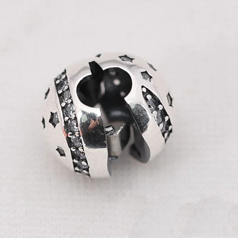 

Original Beads Fit Bracelet Charm 925 Sterling Silver Lock Stopper Charm Beads Clip Star Moon With Paved Clear Zirconia