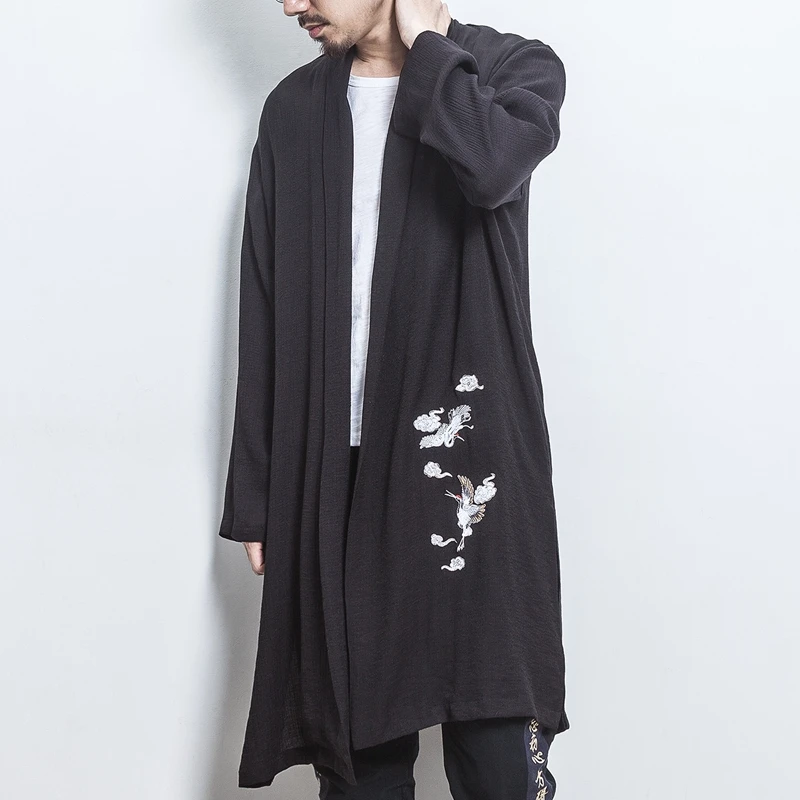 Sinicism Store мужские хлопковые льняные рубашки с длинным рукавом, летние крутые мужские ветровки, рубашки с вышивкой Журавля, рубашки с открытым стежком