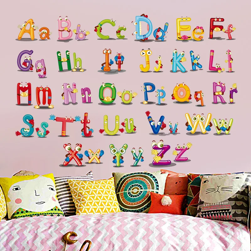 animals style 26 alphabet letters wall stickers baby living rooms nursery home decor kids education decals self adhesive | Дом и сад