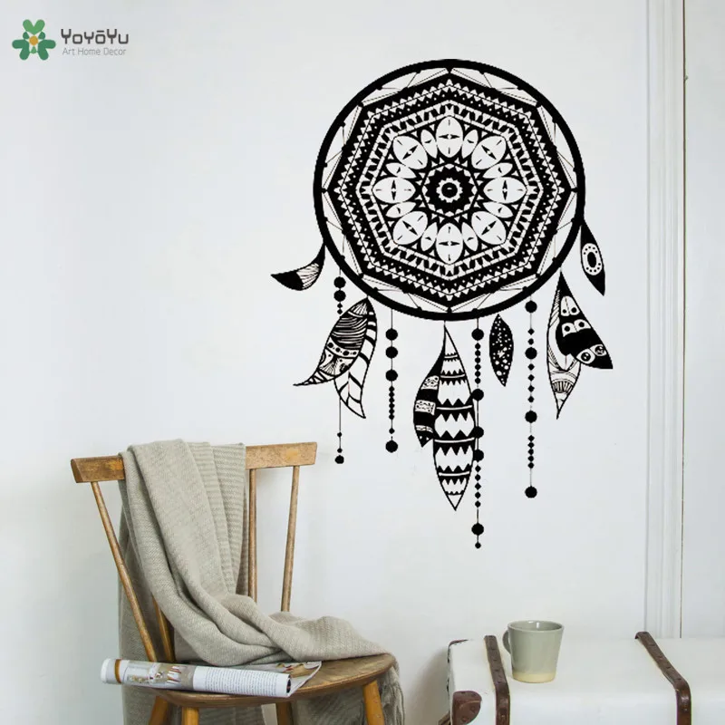 

YOYOYU Наклейка на стену в богемном стиле Ловец снов наклейки на стену для детской комнаты перья «Ловец» снов ночной символ художественный Дек...