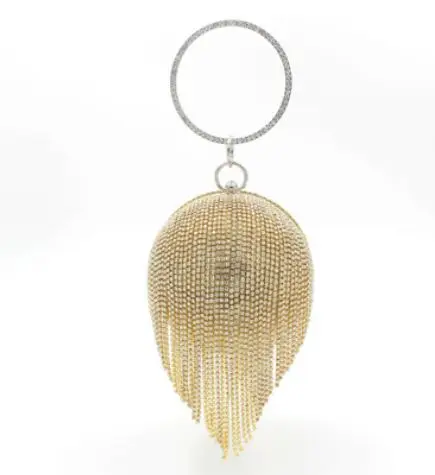 Gold party handbags Женская сумка, модная, женская, круглая, с кисточками, алмазная вечерняя сумка для вечеринки, свадебные сумочки Женский Повседневный клатч, мини-кошелек bolsos mujer - Цвет: Gold party handbags