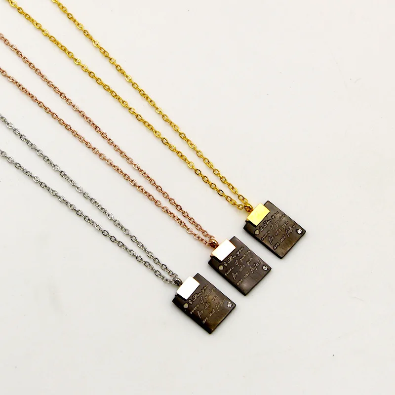 Martick Черный квадрат ожерелье с английской буквы гравировать для женские летние