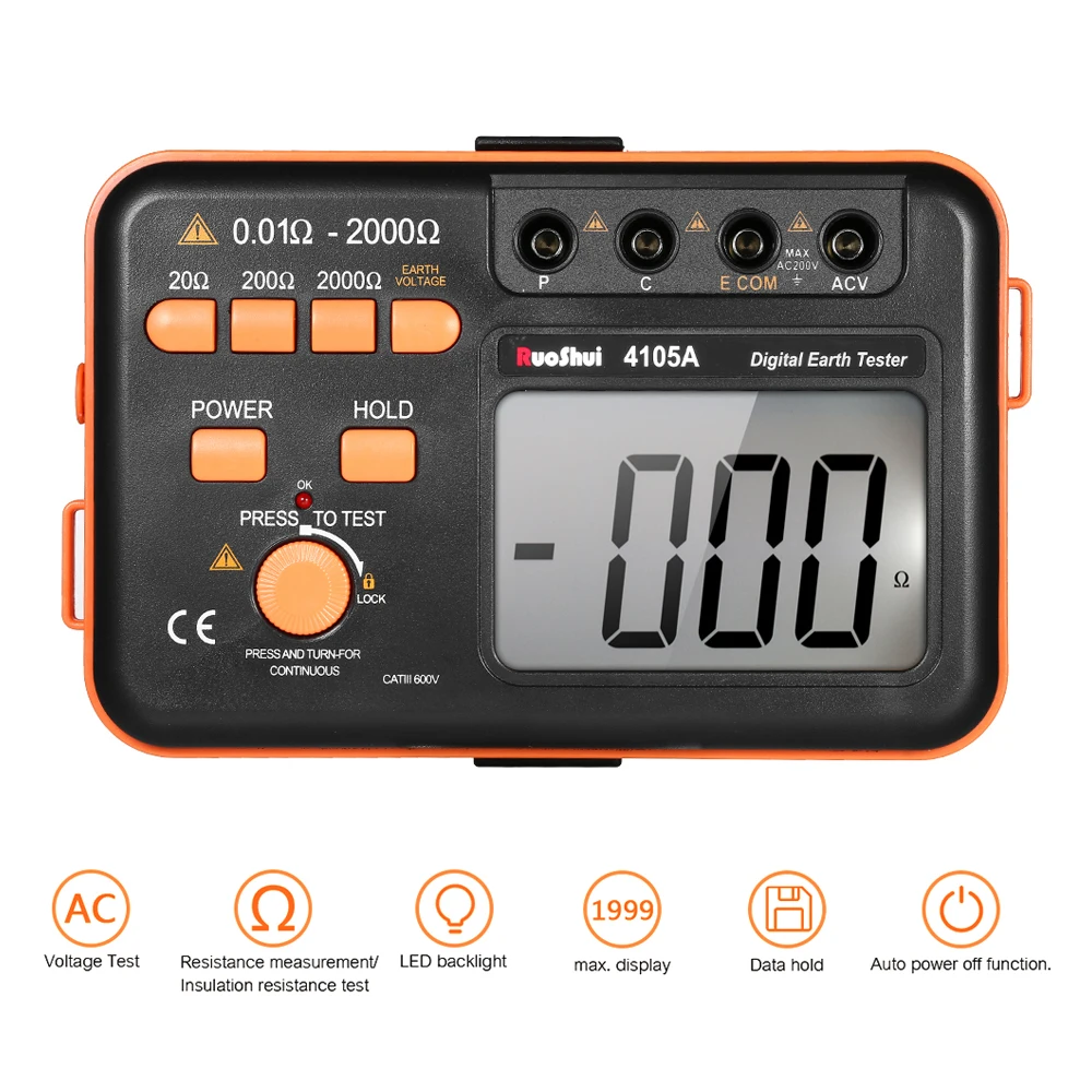 VC4105A 2000ohm 200V Цифровой Измеритель сопротивления заземления измеритель Вольтметр