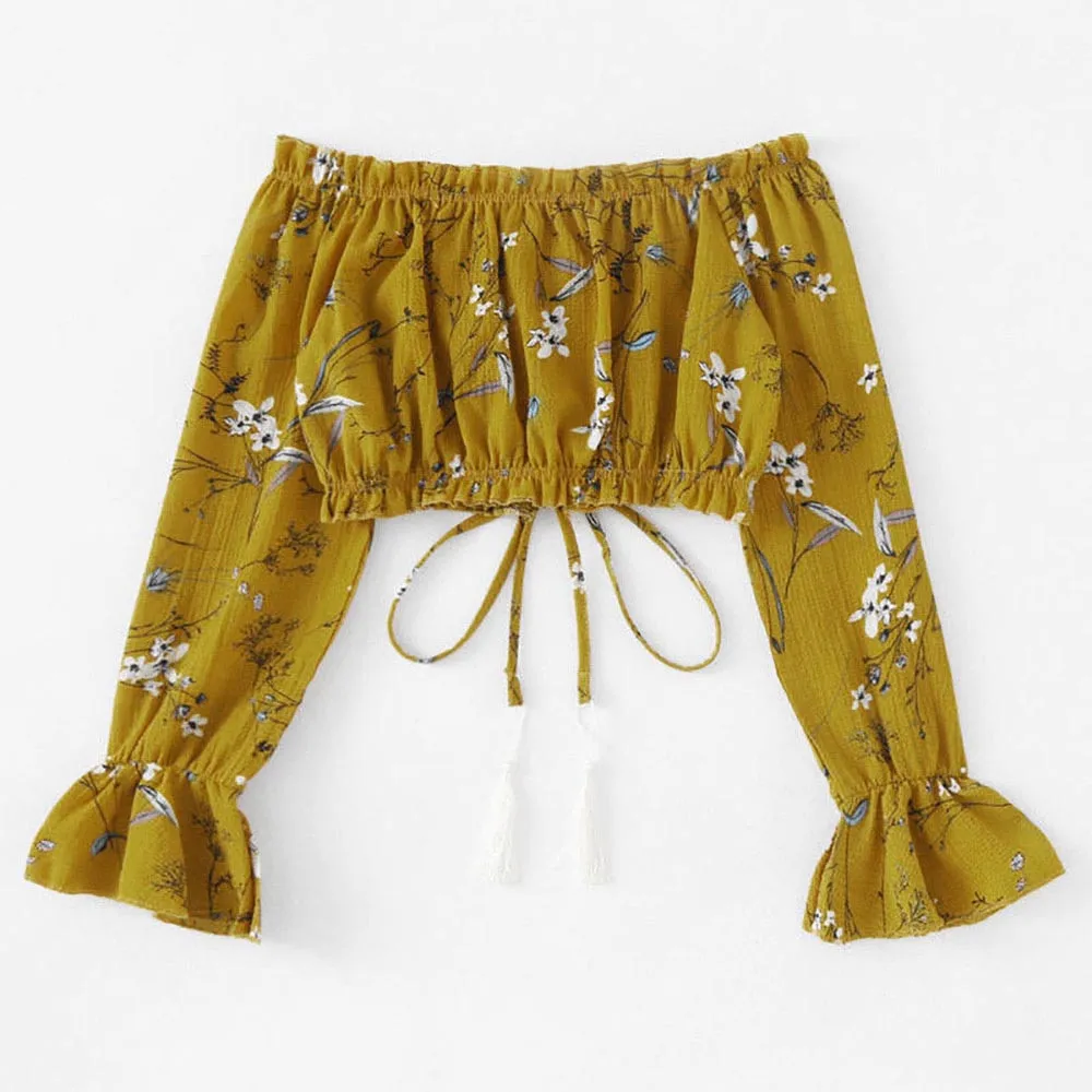 Женский короткий жилет с открытыми плечами шифоновый топ принтом на весну и лето