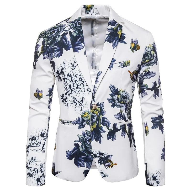 

2021 Fashion Designer Stage Costume Tuxedo Men Blazer High Quality Printed Mens Blazer Club Formal Clothing S-XXXL