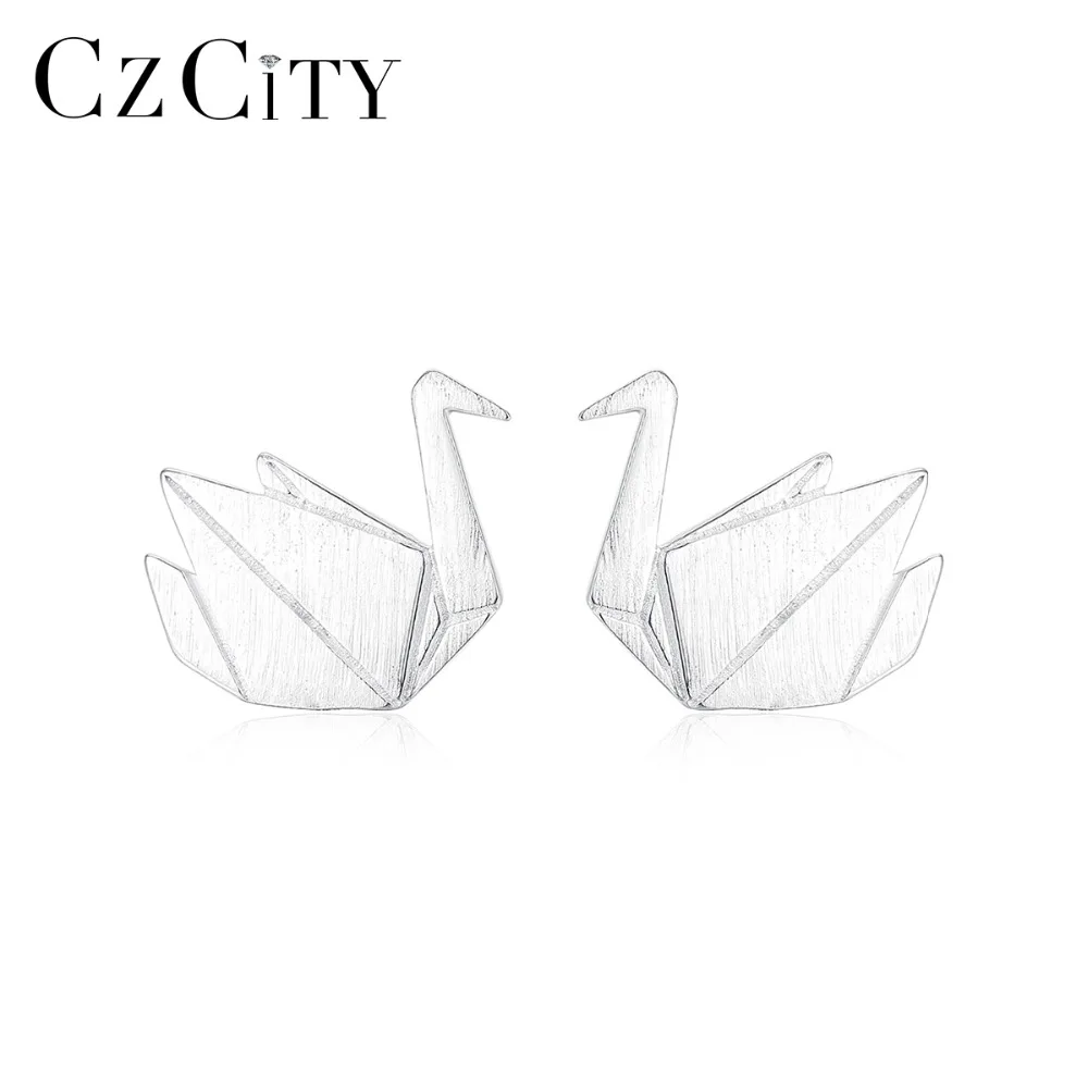 

CZCITY Pure 925 Sterling Silver Brushed Stud Earrings for Women Exquisite Animal Design Fashion Girls Post Earring Fine Jewelry