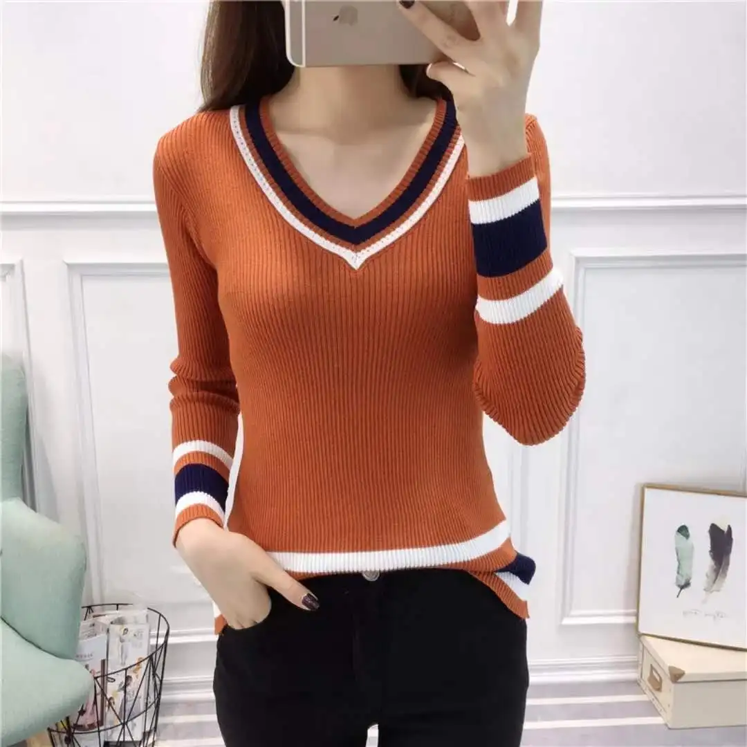 Vangull Женский вязаный свитер с длинным рукавом повседневный Полосатый пуловер