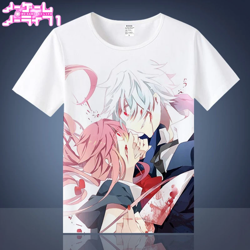 New Casual T Shirt Men Anime NO GAME LIFE Shiro Jibril Sora O-Neck Printed Mens T-shirts Short Sleeve Tops Tee Shirts | Мужская одежда