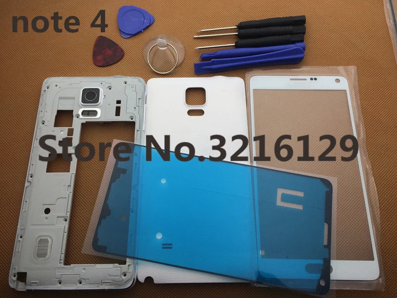 

new Full Housing Case Middle Frame+Rubber Seal Back Cover+Glass Lens+Replacement Parts For Samsung Galaxy note 4 N910 N910F