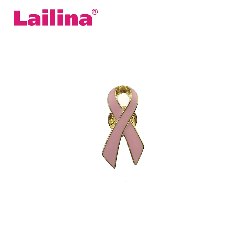 

100pcs/lot 30mm Pink Enamel Ribbon shaped Brooch Pin for Breast Cancer Awareness