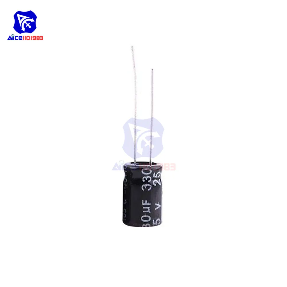 50PCS/Lot Redial Lead Aluminum Electrolytic Capacitor 25V 330uF Capacitance 10*12mm Low ESR | Электронные компоненты и