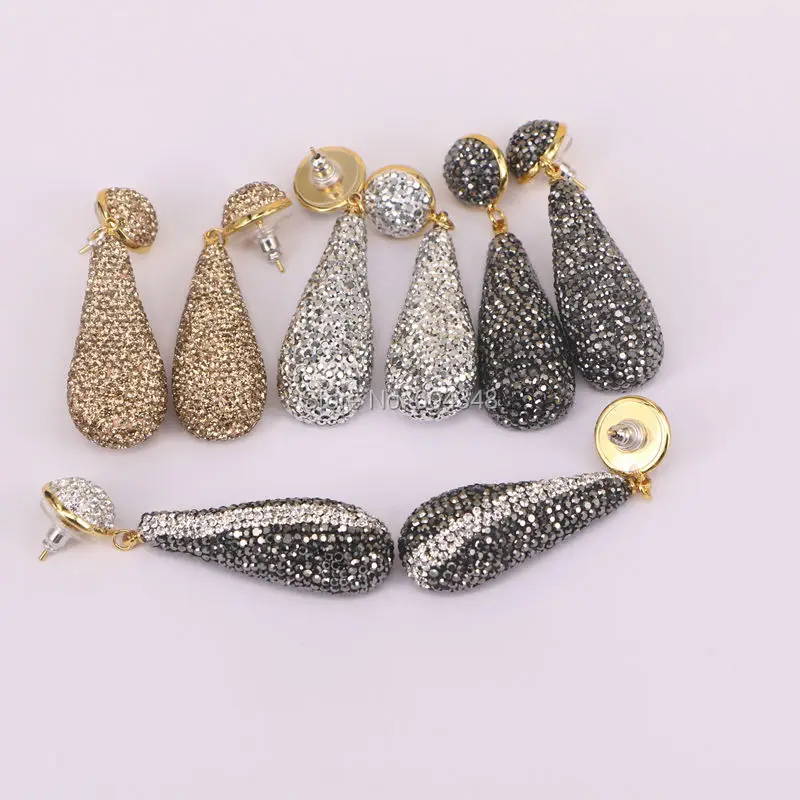 Серьги-Подвески ручной работы с золотистыми кристаллами 5 пар | Украшения и