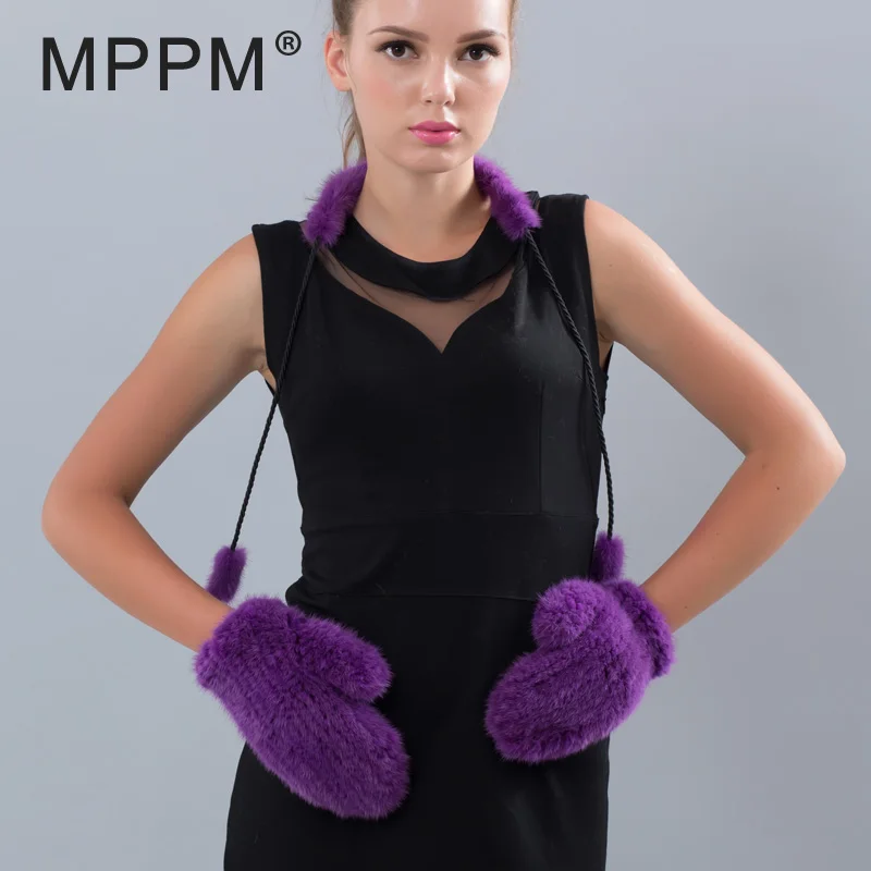 MPPM Warm Mink fur Mittens Gloves for Women 2017 Genuine Mink Knitted Mittens Solid Color Natural Mink Fur Women Winter Gloves