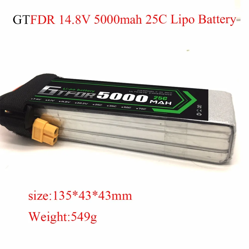 

GTFDR Lipo 4S 14.8V 5000mAh 25C For Remote Control Toys RC Car Boat Truck Helicopter Airplane Drone Quadcopter Lipo Battery