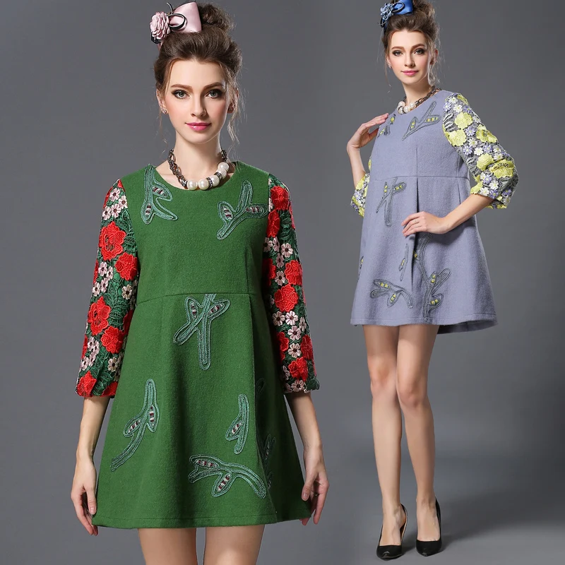 Женское шерстяное платье с вышивкой повседневное ажурное большого размера 4XL 5XL