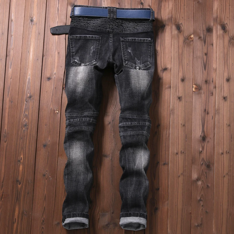 Мужская Молнии Джинсы Мужчин Тонкий Прямой Темно-Длинные Дизайнер Брюки Ночные