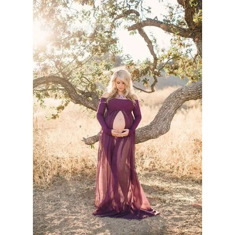 Платье длинное шифоновое с длинными рукавами для беременных и беременных|maternity