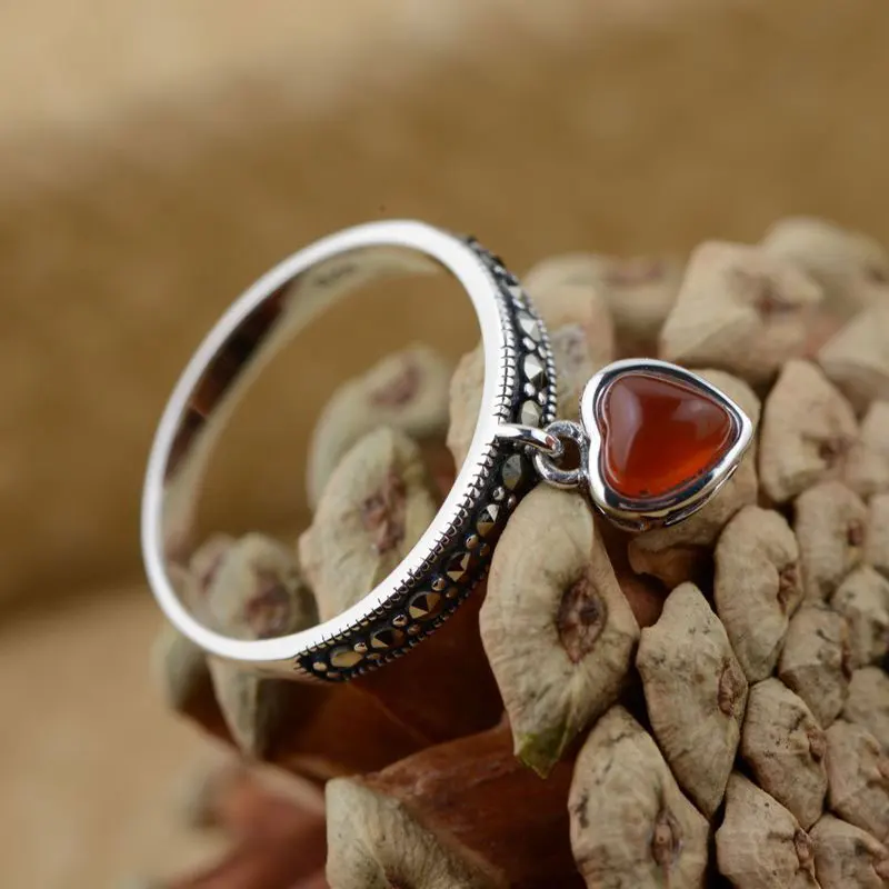 Мужское и женское кольцо из серебра 925 пробы с красным агатом|thai silver ring|stone ringrings for