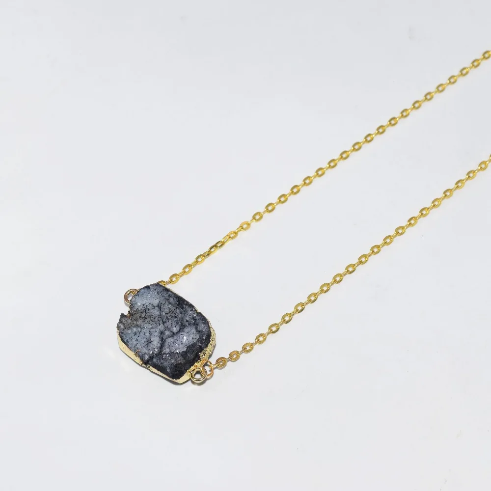Сырой кристалл кварца druzy Подвеска на золотой цепочке ожерелье homme 2019 черный