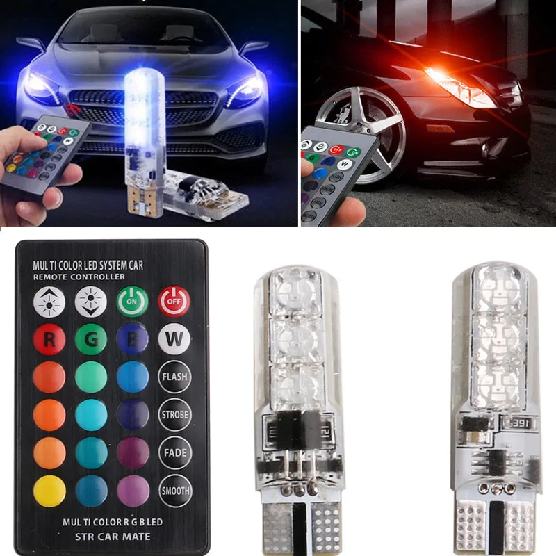 2 шт. T10 W5W 5050 SMD огни красочные авто Освещение светодиодный лампы RGB
