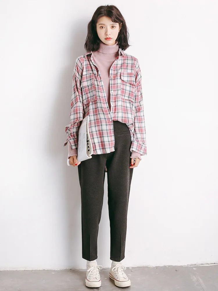 Повседневные длинные брюки Pantalon Femme корейская весенне-осенняя одежда свободные винтажные Талия на резинке Женские шаровары QH217