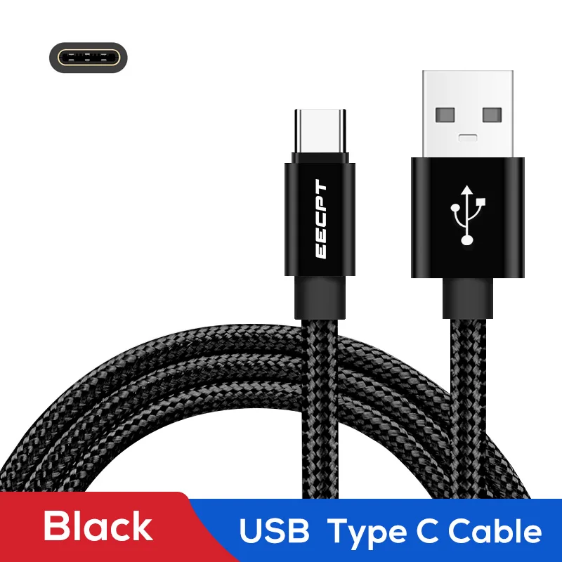 Black EECPT usb type-C кабель для Xiaomi mi 9 Красный mi Note 7 провод для быстрого заряда type-C кабель зарядного устройства для samsung S10 S9 Oneplus 6T - Цвет: Black