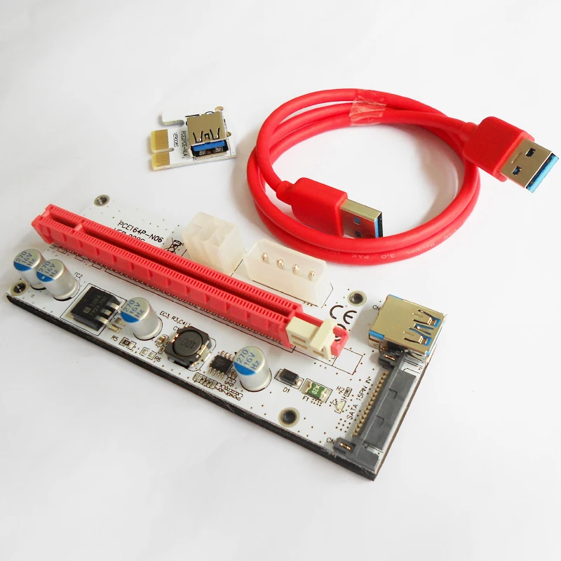 100 шт./лот VER008S 008 PCI Express PCIE E Райзер карта 008s адаптер Molex 4pin SATA 6PIN 1x до 16x светодиодный