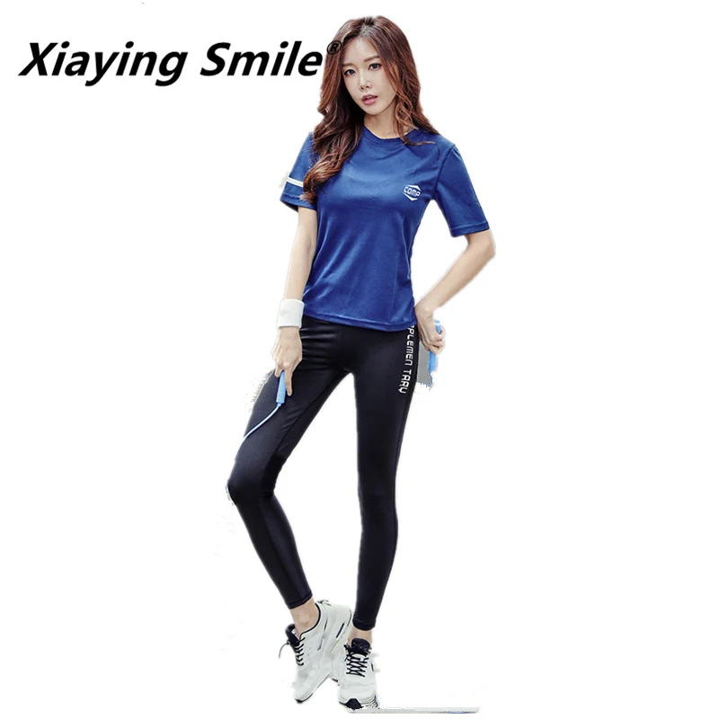 

Xiaying Smile Women Breathable Sport Running Set Yoga Summer Quick Dry Gym Fitness Yoga Set Workout Sportswear Suit DropShipping