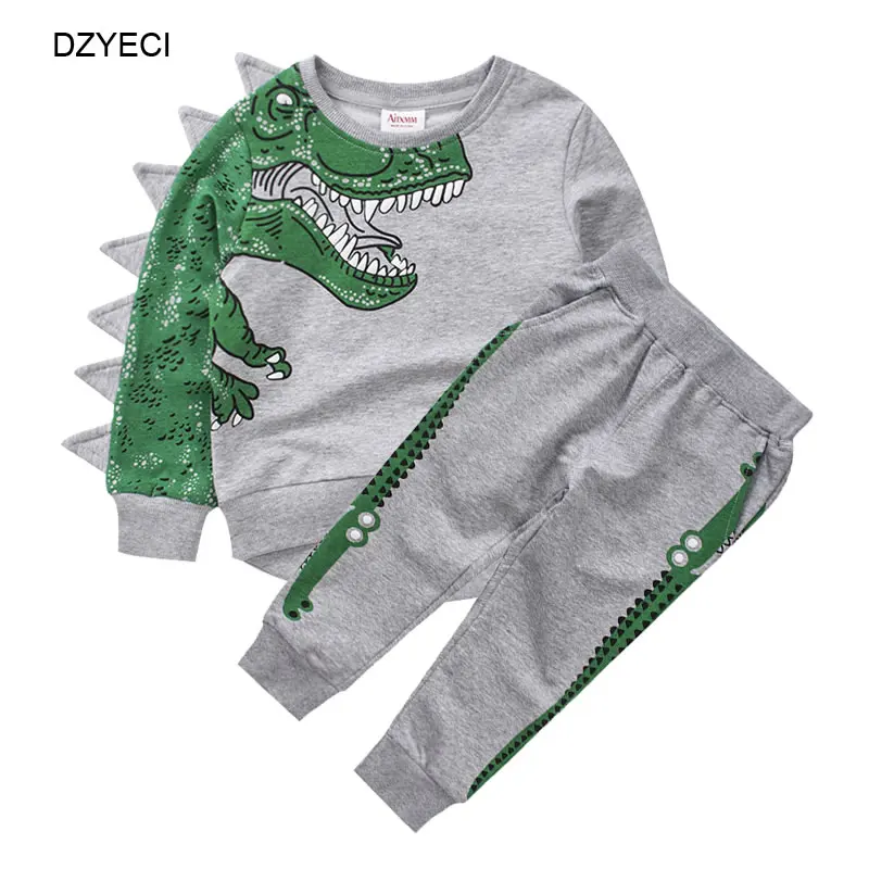 

2019 Fall Winter Dinosaur Set For Baby Boy Boutique Tracksuit Crocodile Children Cartoon Sweatshirt Top+Sport Pant Suit Outfit