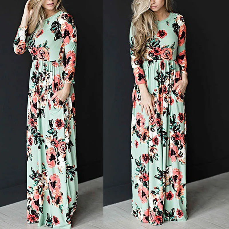 Bella Philosophy 2019 Spring Floral Print Boho Beach Women Long Dress Evening Party Sundress Large size Ankle Length | Женская одежда