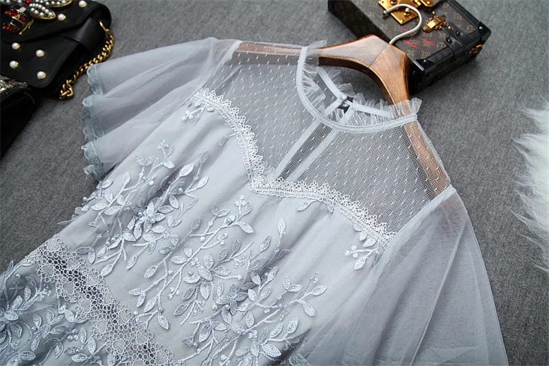 Summer Dresses Women Designer Butterfly Sleeves Transparent Beading Embroidery Asymmetrical Dovetail Tulle Party Dress Sexy