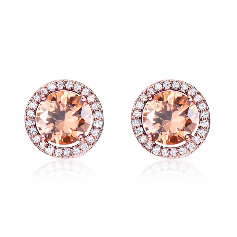 Rose Gold Champagne Милые круглые Разноцветные серьги-гвоздики с кристаллами для девушек, для женщин, 925 серебро, розовое золото, заполненные белым, синим, зеленым огненным опалом, серьги CZ - Окраска металла: Rose Gold Champagne